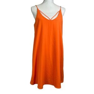 She + Sky Women's Orange Strappy Dress Lined Criss Cross back Small